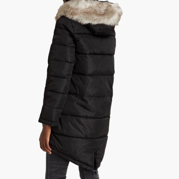 NWT DKNY Faux fur-trimmed quilted shell hooded coat Size XS - Picture 2 of 4